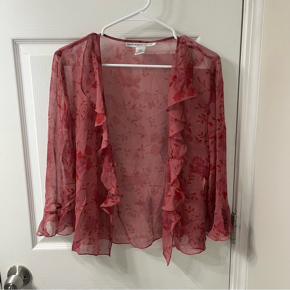 Burgundy red vintage style silk floral midi dress and cardigan - Picture 5 of 9